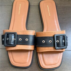 EUC Anthropologie Black and Tan Buckle Sandals size 36
